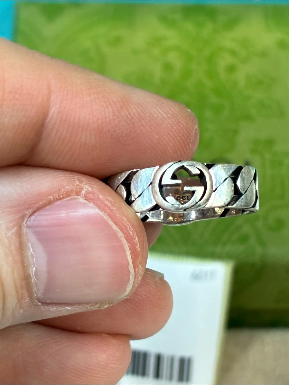NWT Gucci Silver 925 Black Interlocking GG Ring - IT Size 18 = 8.25 US